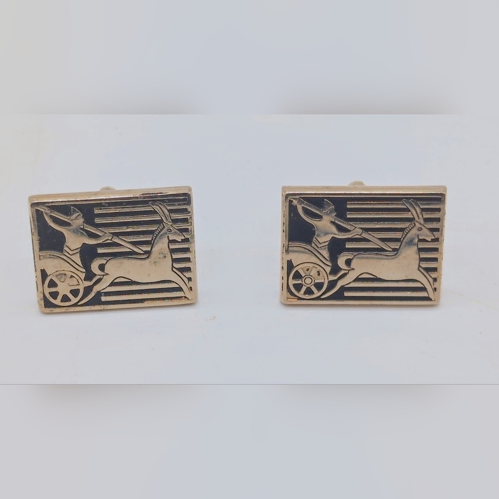 Vintage Gold and Black Swank Egyptian Chariot Cufflinks